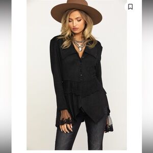 VENUS Black Lace-Trimmed Blouse